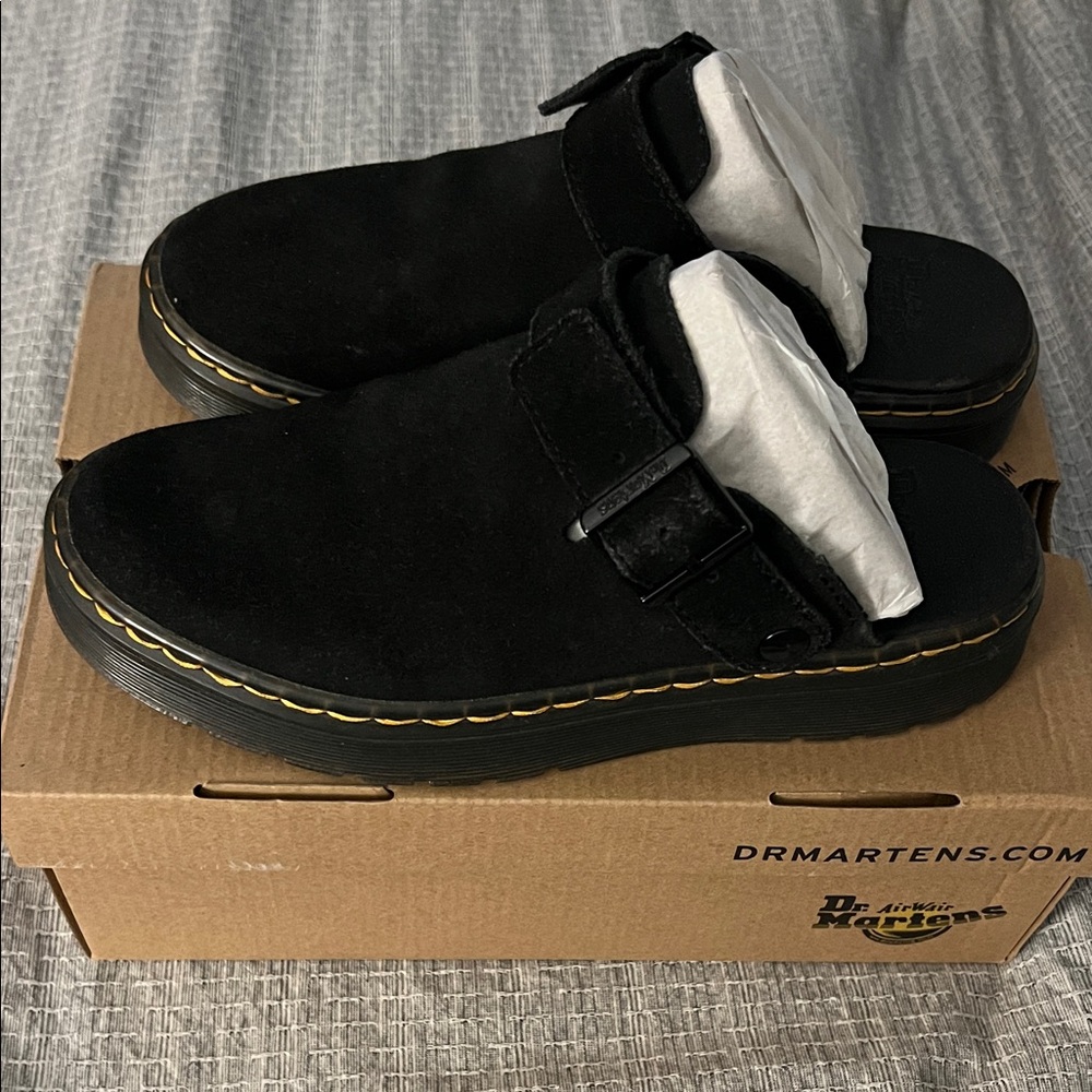 Dr. Martens Black Suede Buckle Slip-Ons